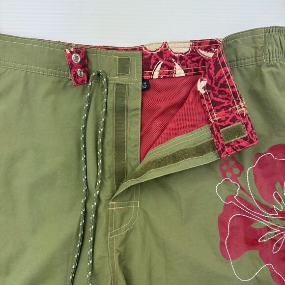VTG Tommy Hilfiger XL Swim Trunks Green Red Floral Y2K Board Shorts Mesh - Picture 5 of 12
